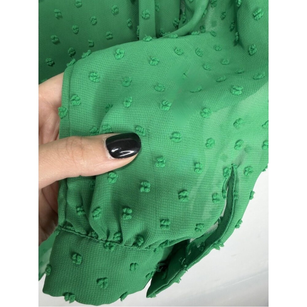 J Crew Factory Kelly Green Swiss Dot Sheer Blouse Keyhole Peasant Top Medium M - Picture 9 of 9
